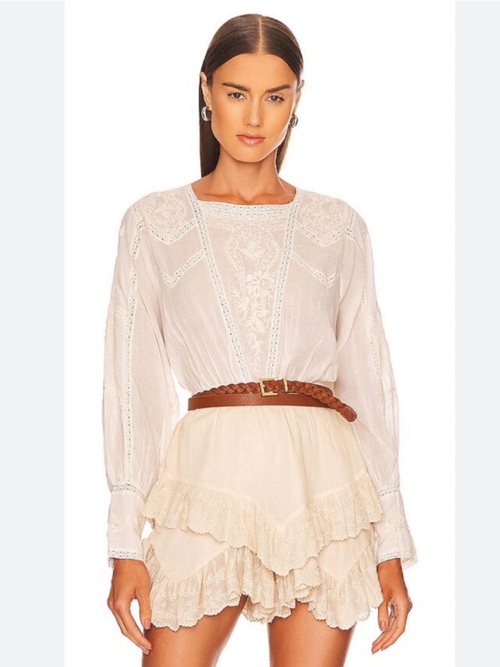 NWT Free People Blouse Lucky Me Lace Top in Tea Ivory White